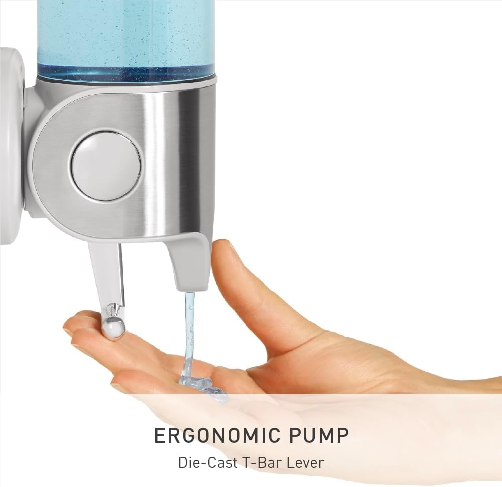 image:imagesimplehuman Triple Wall Mount Pumps HotelGrade Refillable 3Chamber Shampoo Conditioner Body Wash Shower Dispenser TBar Lever NoDrill Install for Bathrooms Hotels and Airbnbs Stainless SteelTriple