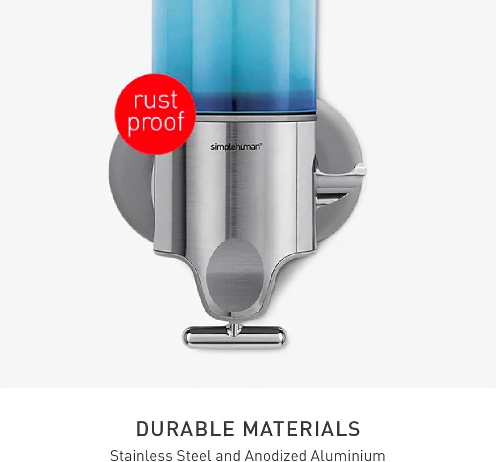 image:imagesimplehuman Triple Wall Mount Pumps HotelGrade Refillable 3Chamber Shampoo Conditioner Body Wash Shower Dispenser TBar Lever NoDrill Install for Bathrooms Hotels and Airbnbs Stainless SteelSingle