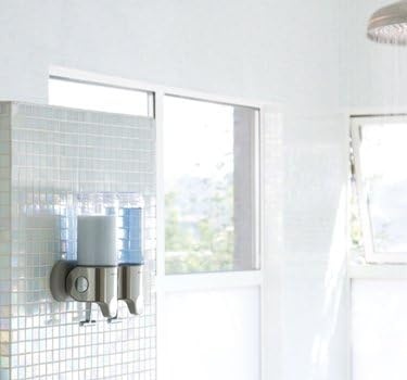 image:imagesimplehuman Triple Wall Mount Pumps HotelGrade Refillable 3Chamber Shampoo Conditioner Body Wash Shower Dispenser TBar Lever NoDrill Install for Bathrooms Hotels and Airbnbs Stainless SteelDouble