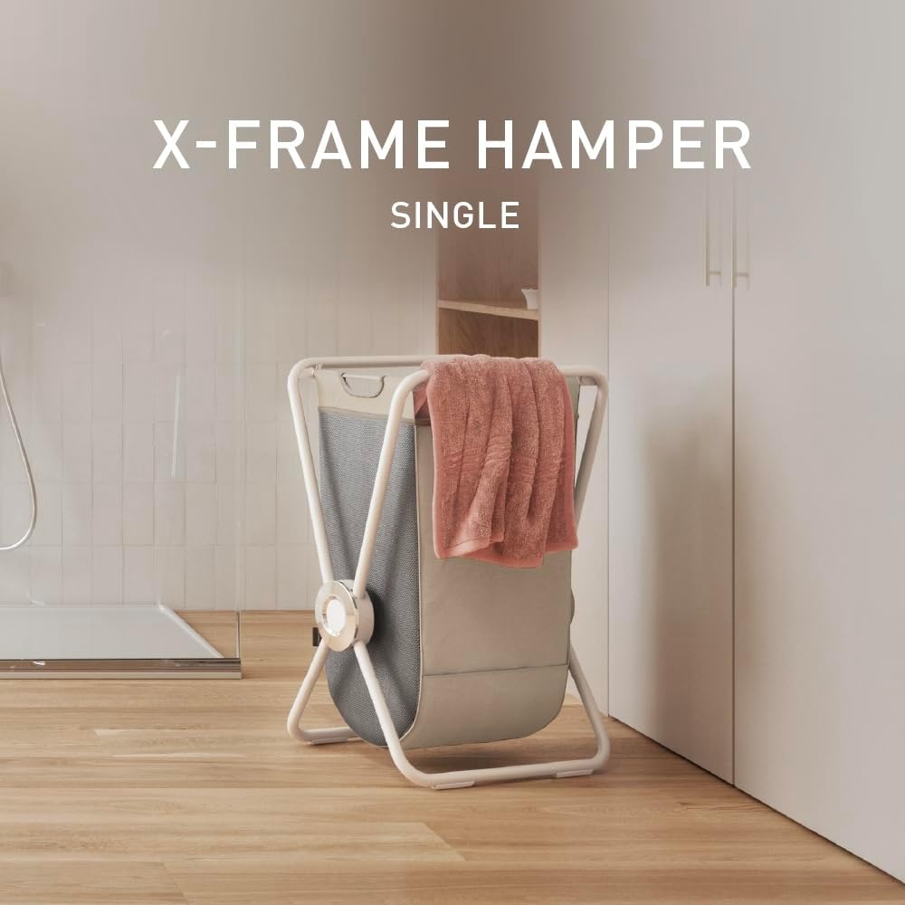 image:imagesimplehuman XFrame Hamper Single Compartment Laundry Hamper for Bedroom Bathroom HeavyGauge Steel Frame Stain amp Odor Resistant Machine Washable Bag Easy Carry Steel Handles WhiteWhite