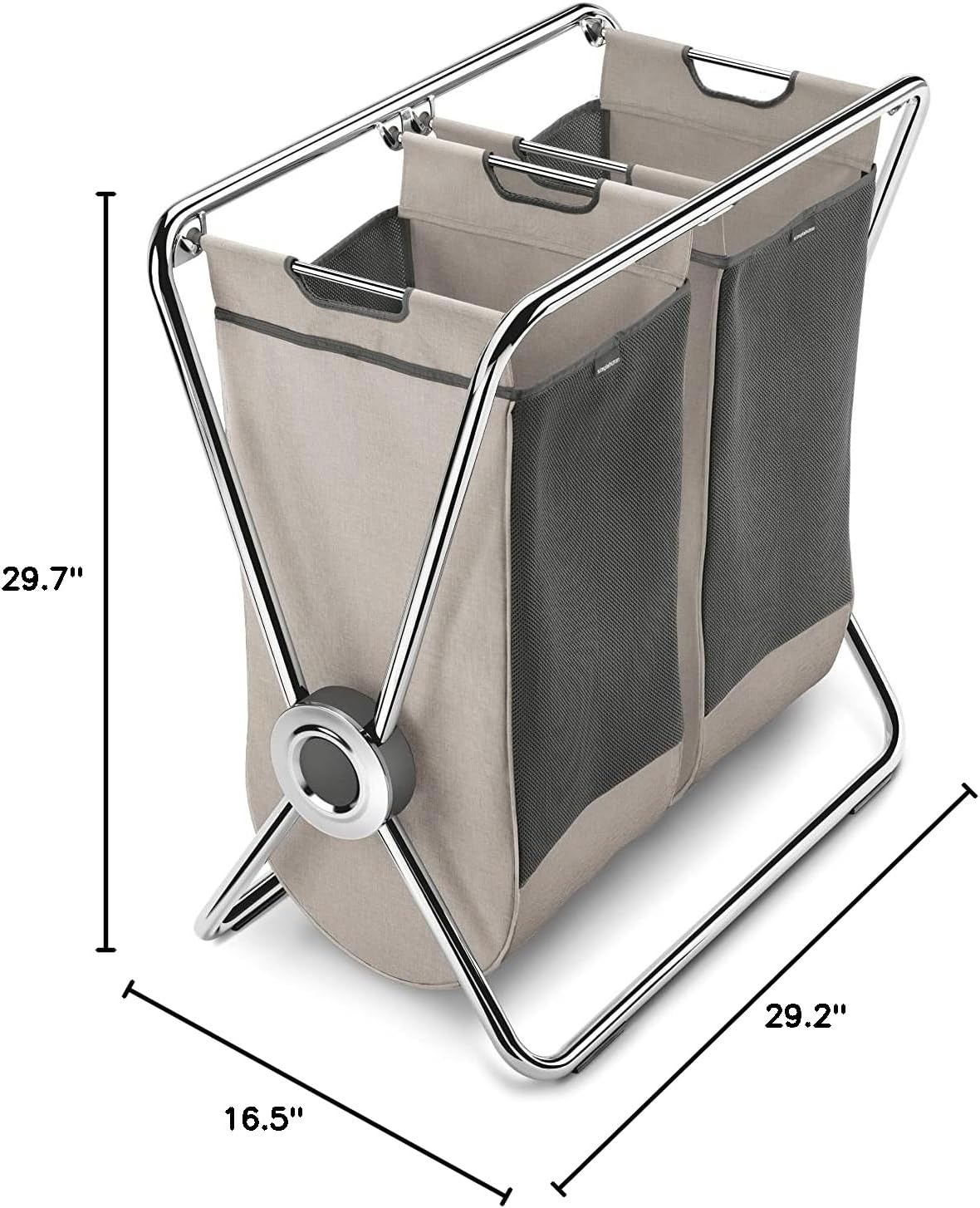 image:imagesimplehuman XFrame Hamper Single Compartment Laundry Hamper for Bedroom Bathroom HeavyGauge Steel Frame Stain amp Odor Resistant Machine Washable Bag Easy Carry Steel Handles WhiteChrome