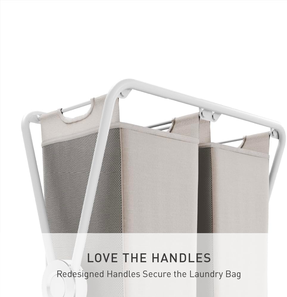 image:imagesimplehuman XFrame Hamper Single Compartment Laundry Hamper for Bedroom Bathroom HeavyGauge Steel Frame Stain amp Odor Resistant Machine Washable Bag Easy Carry Steel Handles WhiteWhite
