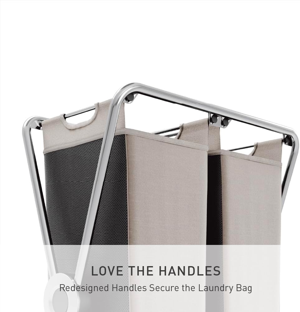 image:imagesimplehuman XFrame Hamper Single Compartment Laundry Hamper for Bedroom Bathroom HeavyGauge Steel Frame Stain amp Odor Resistant Machine Washable Bag Easy Carry Steel Handles WhiteChrome
