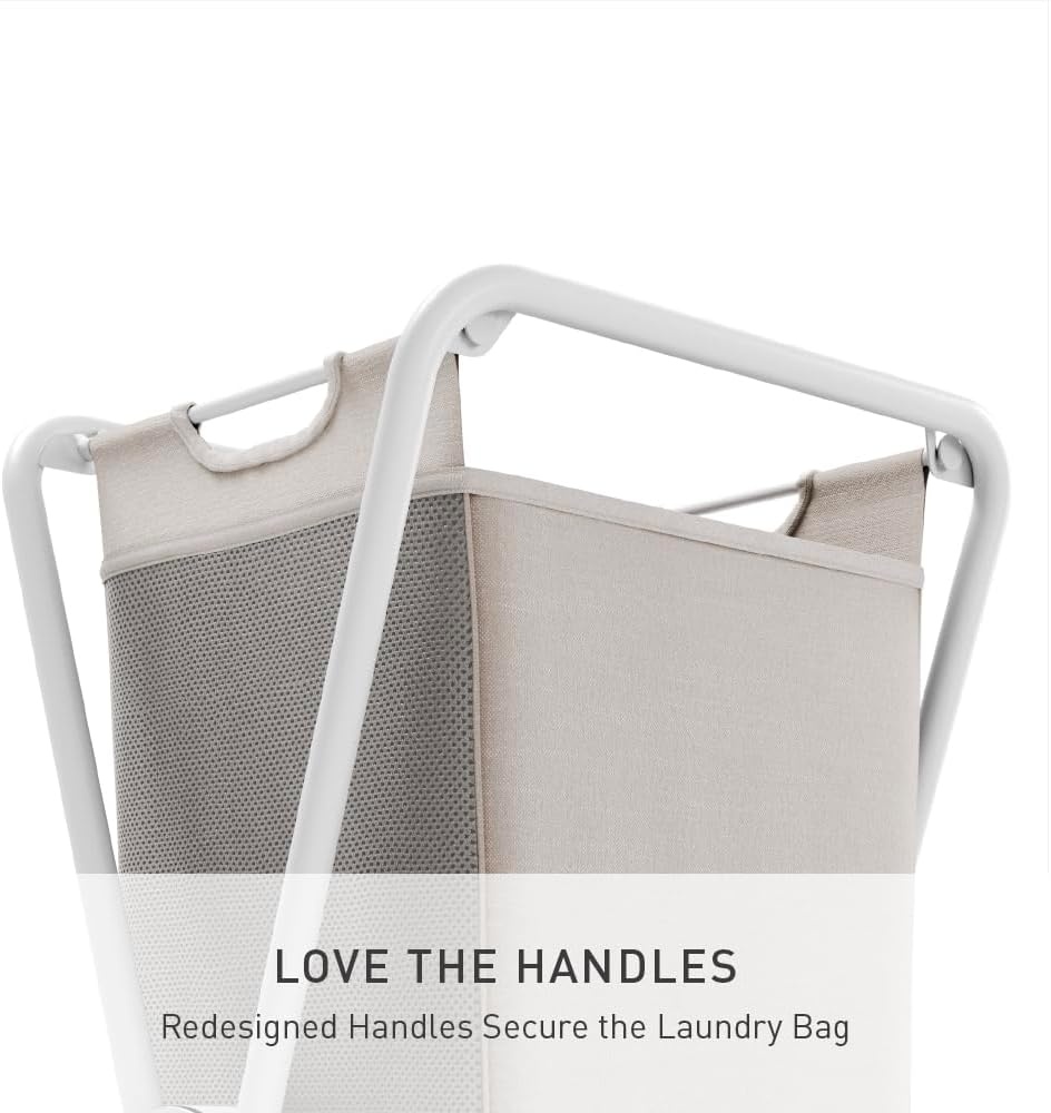 image:imagesimplehuman XFrame Hamper Single Compartment Laundry Hamper for Bedroom Bathroom HeavyGauge Steel Frame Stain amp Odor Resistant Machine Washable Bag Easy Carry Steel Handles WhiteWhite