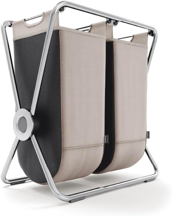 image:imagesimplehuman XFrame Hamper Single Compartment Laundry Hamper for Bedroom Bathroom HeavyGauge Steel Frame Stain amp Odor Resistant Machine Washable Bag Easy Carry Steel Handles WhiteChrome