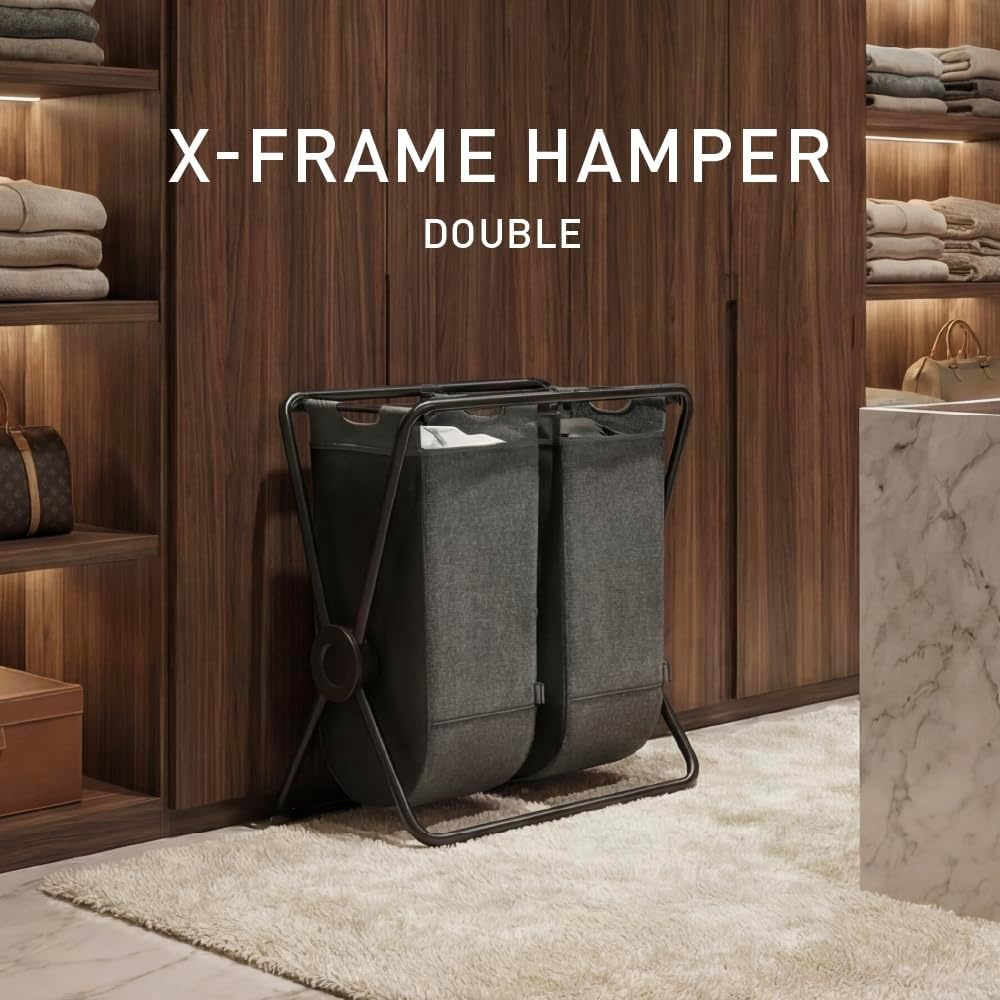 image:imagesimplehuman XFrame Hamper Single Compartment Laundry Hamper for Bedroom Bathroom HeavyGauge Steel Frame Stain amp Odor Resistant Machine Washable Bag Easy Carry Steel Handles WhiteBlack