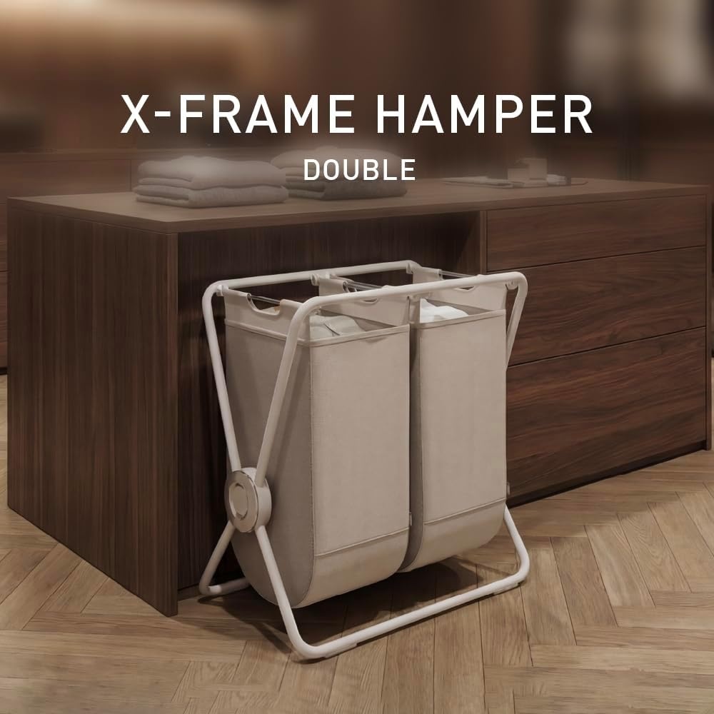 image:imagesimplehuman XFrame Hamper Single Compartment Laundry Hamper for Bedroom Bathroom HeavyGauge Steel Frame Stain amp Odor Resistant Machine Washable Bag Easy Carry Steel Handles WhiteWhite