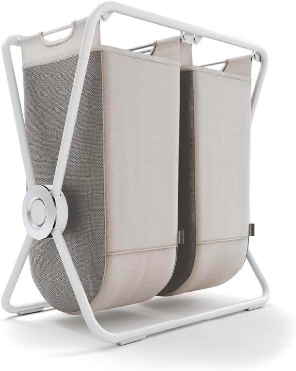 image:imagesimplehuman XFrame Hamper Single Compartment Laundry Hamper for Bedroom Bathroom HeavyGauge Steel Frame Stain amp Odor Resistant Machine Washable Bag Easy Carry Steel Handles WhiteWhite