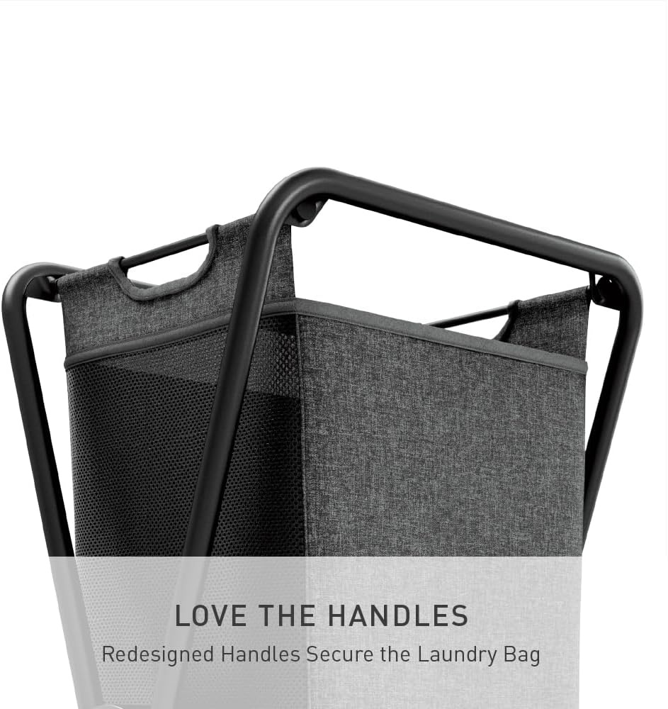 image:imagesimplehuman XFrame Hamper Single Compartment Laundry Hamper for Bedroom Bathroom HeavyGauge Steel Frame Stain amp Odor Resistant Machine Washable Bag Easy Carry Steel Handles WhiteBlack