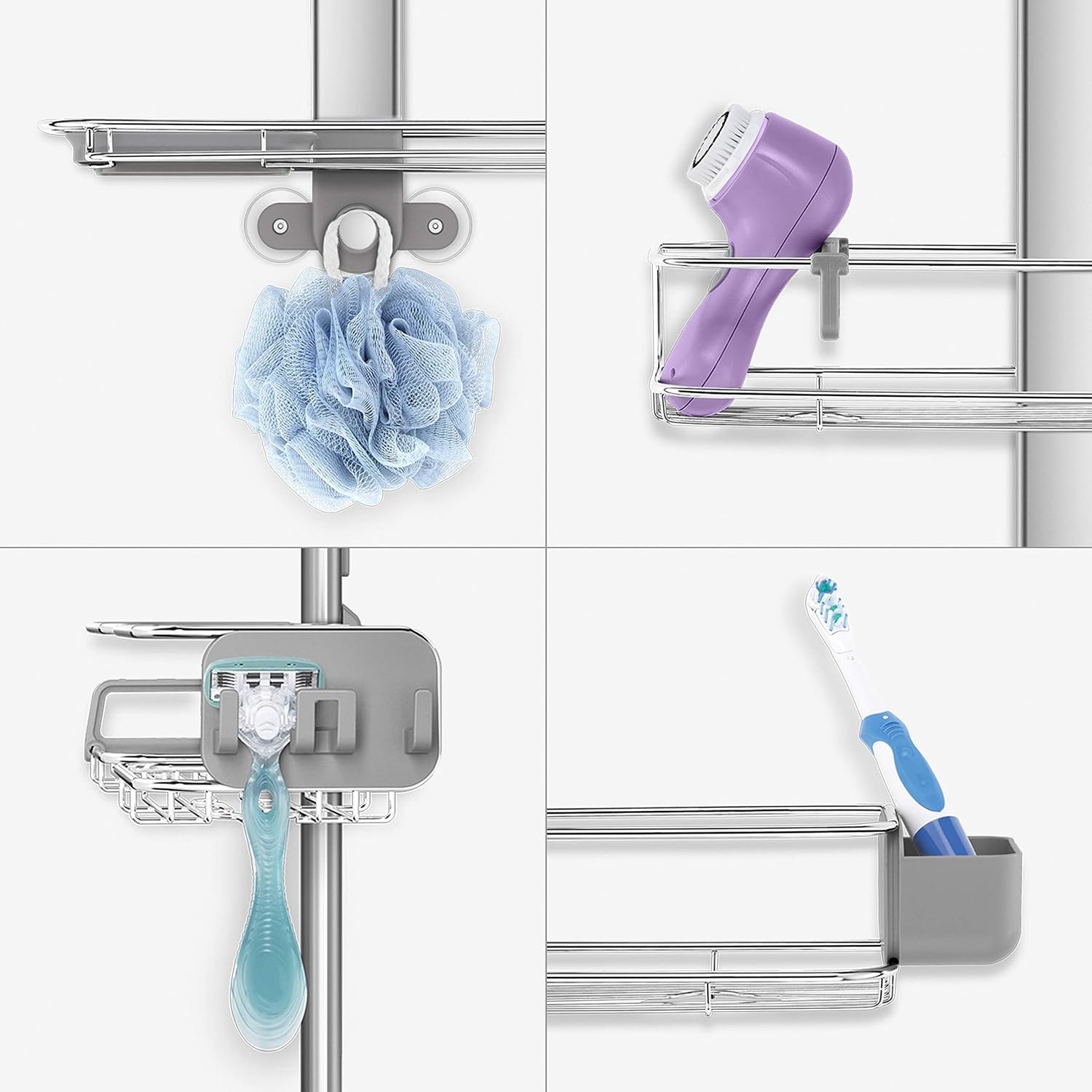 image:imagesimplehuman XLarge Adjustable Hanging Shower Caddy Handheld Showerhead Compatible FamilySize Bathroom Organizer with 12Inch Extended Neck Adjustable Shelves RustProof Stainless SteelExtraLarge