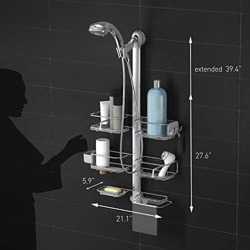 image:imagesimplehuman XLarge Adjustable Hanging Shower Caddy Handheld Showerhead Compatible FamilySize Bathroom Organizer with 12Inch Extended Neck Adjustable Shelves RustProof Stainless SteelExtraLarge