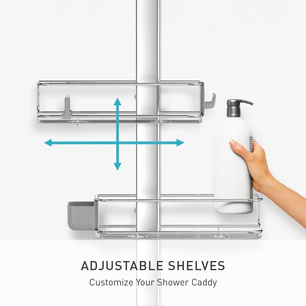 image:imagesimplehuman XLarge Adjustable Hanging Shower Caddy Handheld Showerhead Compatible FamilySize Bathroom Organizer with 12Inch Extended Neck Adjustable Shelves RustProof Stainless SteelLarge