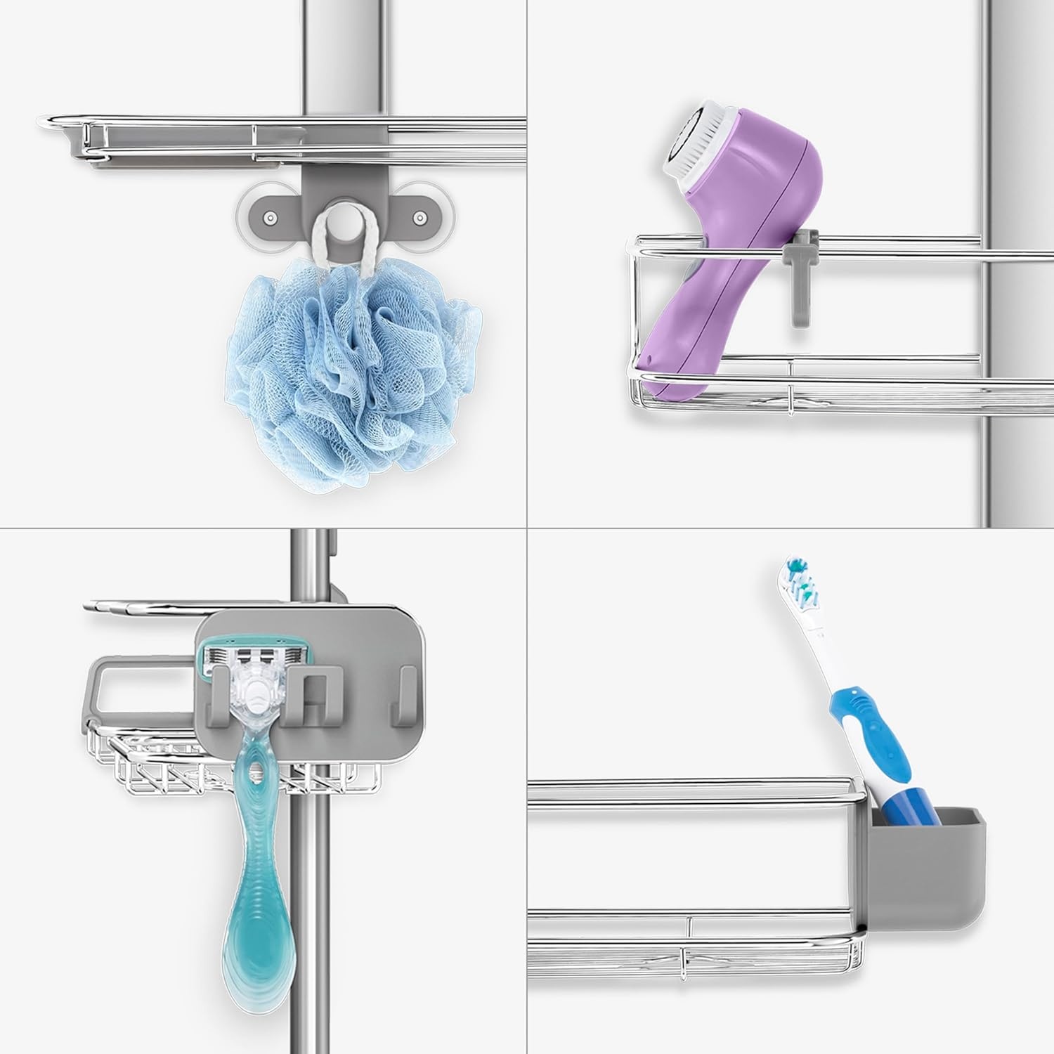 image:imagesimplehuman XLarge Adjustable Hanging Shower Caddy Handheld Showerhead Compatible FamilySize Bathroom Organizer with 12Inch Extended Neck Adjustable Shelves RustProof Stainless SteelLarge