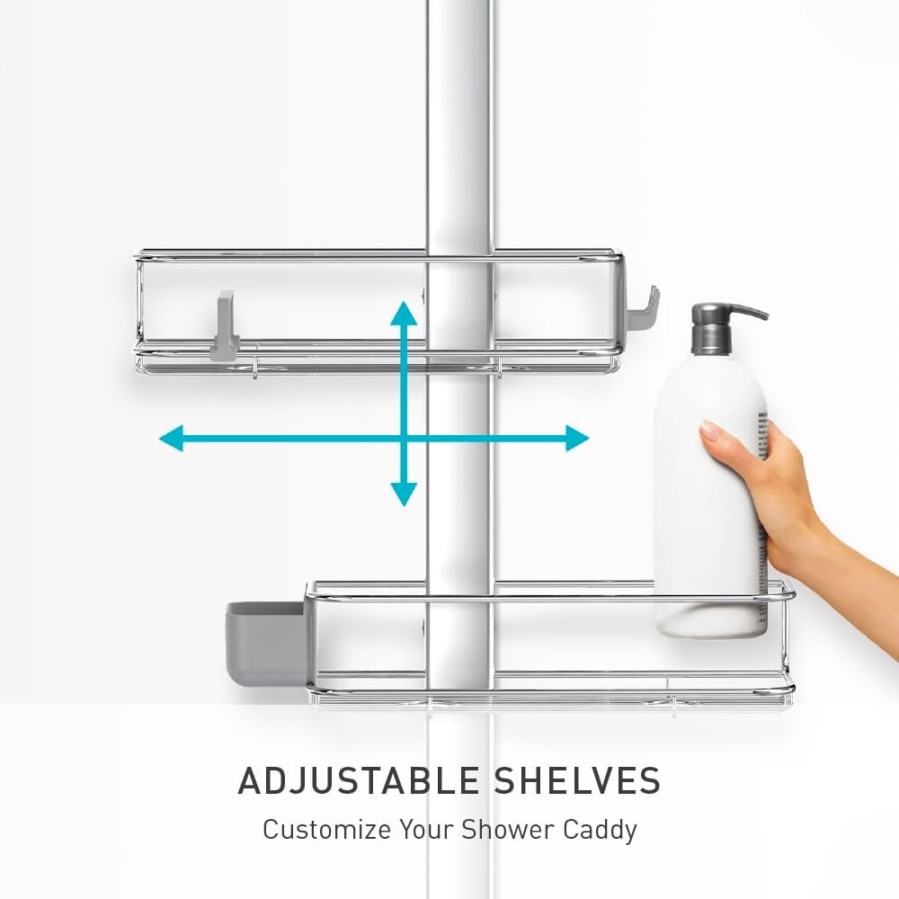 image:imagesimplehuman XLarge Adjustable Hanging Shower Caddy Handheld Showerhead Compatible FamilySize Bathroom Organizer with 12Inch Extended Neck Adjustable Shelves RustProof Stainless SteelExtraLarge