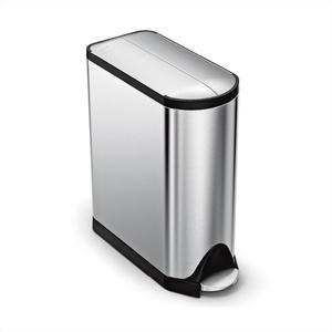 simplehuman 10 Liter / 2.6 Gallon Butterfly Lid Bathroom Step Trash Can, Brushed Stainless Steel with Black Trim(45 liter Brushed)