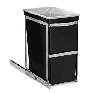 simplehuman 35 Liter / 9.3 Gallon Dual Compartment Under Counter Kitchen Cabinet Pull-Out Recycling Bin and Trash Can, Chrome(30L)