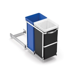 simplehuman 35 Liter / 9.3 Gallon Dual Compartment Under Counter Kitchen Cabinet Pull-Out Recycling Bin and Trash Can, Chrome(35L Dual)