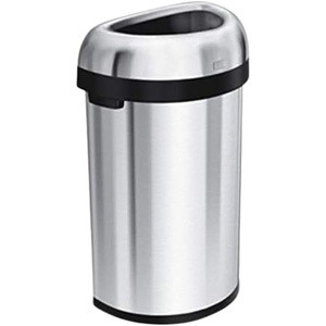 simplehuman 80 Liter / 21.1 Gallon Extra Large Semi-Round Open Top Trash Can Commercial Grade Heavy Gauge Brushed Stainless Steel, ADA-Compliant(Brushed)