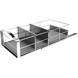 simplehuman 9-Inch Pull-Out Cabinet Organizer, Under Cabinet Sliding Drawer for Kitchen Bathroom, Heavy-Gauge Steel Frame, Removable Drip Guard, Ball-Bearing Tracks, Grey Plastic(9-Inch)
