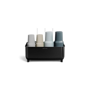 simplehuman Bottle Dock, Fast Drying Bottle Rack with Steel Frame & Diatomaceous Earth Base, Three-Compartment Organizer for Tumblers, Caps & Straws, Built-in Straw Holder, Matte Black(Matte Black)