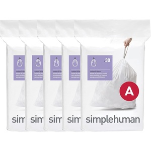 simplehuman Code A 90 Count Custom Fit Liners, Drawstring Kitchen Trash Bags, One-by-One Mess-Free Dispense, Extra Thick & Double Seamed, 50% PCR Plastic, 4.5 Liter / 1.2 Gallon, White(150 Count (Pack of 1))