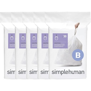 simplehuman Code B 90 Count Custom Fit Liners, Drawstring Kitchen Trash Bags, One-by-One Mess-Free Dispense, Extra Thick & Double Seamed, 50% PCR Plastic, 6 Liter / 1.6 Gallon, White(150 Count (Pack of 1))