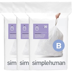 simplehuman Code B 90 Count Custom Fit Liners, Drawstring Kitchen Trash Bags, One-by-One Mess-Free Dispense, Extra Thick & Double Seamed, 50% PCR Plastic, 6 Liter / 1.6 Gallon, White(90 Count (Pack of 1))