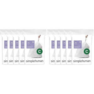 simplehuman Code C 100 Count Custom Fit Liners, Drawstring Kitchen Trash Bags, One-by-One Mess-Free Dispense, Extra Thick & Double Seamed, 50% PCR Plastic, 10-12 Liter / 2.6-3.2 Gallon, White(100 Count (Pack of 2))