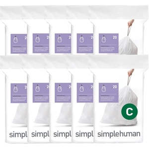 simplehuman Code C 100 Count Custom Fit Liners, Drawstring Kitchen Trash Bags, One-by-One Mess-Free Dispense, Extra Thick & Double Seamed, 50% PCR Plastic, 10-12 Liter / 2.6-3.2 Gallon, White(200 Count (Pack of 1))