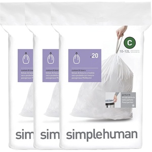 simplehuman Code C 100 Count Custom Fit Liners, Drawstring Kitchen Trash Bags, One-by-One Mess-Free Dispense, Extra Thick & Double Seamed, 50% PCR Plastic, 10-12 Liter / 2.6-3.2 Gallon, White(60 Count (Pack of 1))