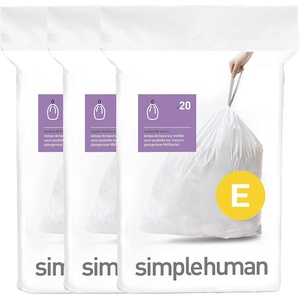 simplehuman Code E 100 Count Custom Fit Liners, Drawstring Kitchen Trash Bags, One-by-One Mess-Free Dispense, Extra Thick & Double Seamed, 50% PCR Plastic, 20 Liter / 5.3 Gallon, White(60 Count (Pack of 1))