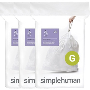 simplehuman Code G 100 Count Custom Fit Liners, Drawstring Kitchen Trash Bags, One-by-One Mess-Free Dispense, Extra Thick & Double Seamed, 50% PCR Plastic, 30 Liter / 8 Gallon, White(60 Count (Pack of 1))