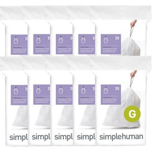 simplehuman Code G 100 Count Custom Fit Liners, Drawstring Kitchen Trash Bags, One-by-One Mess-Free Dispense, Extra Thick & Double Seamed, 50% PCR Plastic, 30 Liter / 8 Gallon, White(200 Count (Pack of 1))