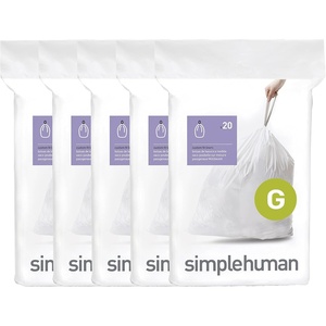 simplehuman Code G 100 Count Custom Fit Liners, Drawstring Kitchen Trash Bags, One-by-One Mess-Free Dispense, Extra Thick & Double Seamed, 50% PCR Plastic, 30 Liter / 8 Gallon, White(100 Count (Pack of 1))