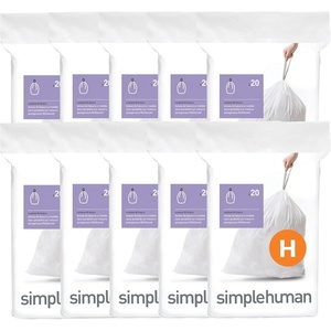 simplehuman Code H 100 Count Custom Fit Liners, Drawstring Kitchen Trash Bags, One-by-One Mess-Free Dispense, Extra Thick & Double Seamed, 50% PCR Plastic, 30-35 Liter / 8-9 Gallon, White(200 Count (Pack of 1))