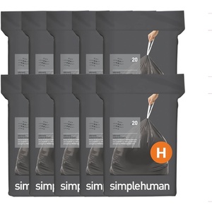 simplehuman Code H 200 Count Odorsorb® Custom Fit Liners, Drawstring Odor Absorbing Trash Bags, One-by-One Mess-Free Dispense, Extra Thick & Double Seamed, 50% PCR Plastic, 30-35 Liter / 8-9 Gallon(200 Count (Pack of 1))