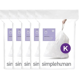 simplehuman Code K 100 Count Custom Fit Liners, Drawstring Kitchen Trash Bags, One-by-One Mess-Free Dispense, Extra Thick & Double Seamed, 50% PCR Plastic, 30-45 Liter / 8-12 Gallon, White(100 Count (Pack of 1))