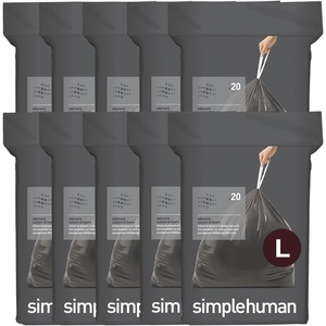 simplehuman Code L 200 Count Odorsorb® Custom Fit Liners, Drawstring Odor Absorbing Trash Bags, One-by-One Mess-Free Dispense, Extra Thick & Double Seamed, 50% PCR Plastic, 18 Liter / 4.7 Gallon(200 Count (Pack of 1))