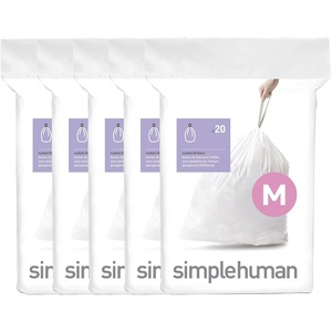 simplehuman Code M 100 Count Custom Fit Liners, Drawstring Kitchen Trash Bags, One-by-One Mess-Free Dispense, Extra Thick & Double Seamed, 50% PCR Plastic, 40-45 Liter / 11-12 Gallon, White(100 Count (Pack of 1))