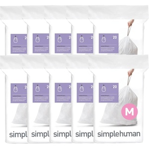 simplehuman Code M 100 Count Custom Fit Liners, Drawstring Kitchen Trash Bags, One-by-One Mess-Free Dispense, Extra Thick & Double Seamed, 50% PCR Plastic, 40-45 Liter / 11-12 Gallon, White(200 Count (Pack of 1))