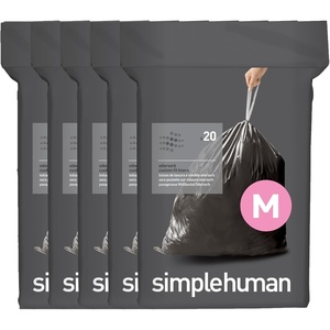 simplehuman Code M 100 Count Odorsorb® Custom Fit Liners, Drawstring Odor Absorbing Trash Bags, One-by-One Mess-Free Dispense, Extra Thick & Double Seamed, 50% PCR Plastic, 40-45 Liter / 11-12 Gallon(100 Count (Pack of 1))