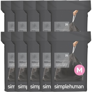simplehuman Code M 100 Count Odorsorb® Custom Fit Liners, Drawstring Odor Absorbing Trash Bags, One-by-One Mess-Free Dispense, Extra Thick & Double Seamed, 50% PCR Plastic, 40-45 Liter / 11-12 Gallon(200 Count (Pack of 1))
