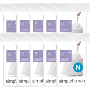 simplehuman Code N 100 Count Custom Fit Liners, Drawstring Kitchen Trash Bags, One-by-One Mess-Free Dispense, Extra Thick & Double Seamed, 50% PCR Plastic, 40-50 Liter / 10.6-13 Gallon, White(200 Count (Pack of 1))