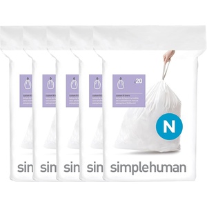 simplehuman Code N 100 Count Custom Fit Liners, Drawstring Kitchen Trash Bags, One-by-One Mess-Free Dispense, Extra Thick & Double Seamed, 50% PCR Plastic, 40-50 Liter / 10.6-13 Gallon, White(100 Count (Pack of 1))