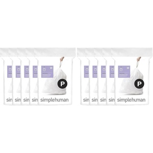 simplehuman Code P 100 Count Custom Fit Liners, Drawstring Kitchen Trash Bags, One-by-One Mess-Free Dispense, Extra Thick & Double Seamed, 50% PCR Plastic, 50-60 Liter / 13-16 Gallon, White(100 Count (Pack of 2))