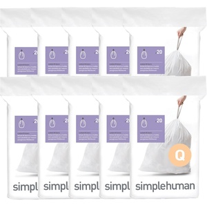 simplehuman Code Q 100 Count Custom Fit Liners, Drawstring Kitchen Trash Bags, One-by-One Mess-Free Dispense, Extra Thick & Double Seamed, 50% PCR Plastic, 50-65 Liter / 13-17 Gallon, White(200 Count (Pack of 1))