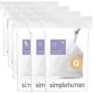 simplehuman Code Q 100 Count Custom Fit Liners, Drawstring Kitchen Trash Bags, One-by-One Mess-Free Dispense, Extra Thick & Double Seamed, 50% PCR Plastic, 50-65 Liter / 13-17 Gallon, White(60 Count (Pack of 4))