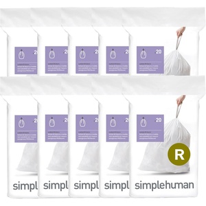 simplehuman Code R 100 Count Custom Fit Liners, Drawstring Kitchen Trash Bags, One-by-One Mess-Free Dispense, Extra Thick & Double Seamed, 50% PCR Plastic, 9-10 Liter / 2.6 Gallon, White(200 Count (Pack of 1))