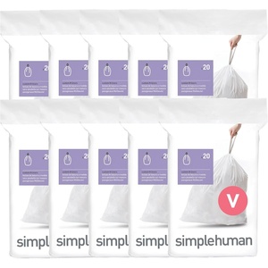 simplehuman Code V 100 Count Custom Fit Liners, Drawstring Kitchen Trash Bags, One-by-One Mess-Free Dispense, Extra Thick & Double Seamed, 50% PCR Plastic, 16-18 Liter / 4.2-4.8 Gallon, White(200 Count (Pack of 1))