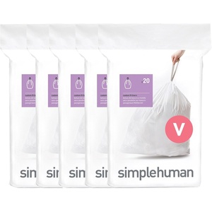 simplehuman Code V 100 Count Custom Fit Liners, Drawstring Kitchen Trash Bags, One-by-One Mess-Free Dispense, Extra Thick & Double Seamed, 50% PCR Plastic, 16-18 Liter / 4.2-4.8 Gallon, White(100 Count (Pack of 1))